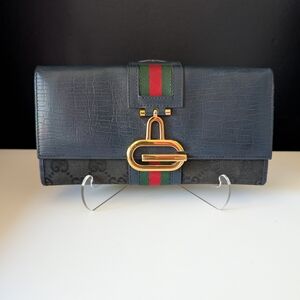 Authentic Gucci Vintage EUC Ophidia Blue and Black Long Wallet